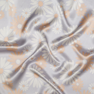 Famous NYC Designer Periwinkle and Orange Floral Silk Charmeuse