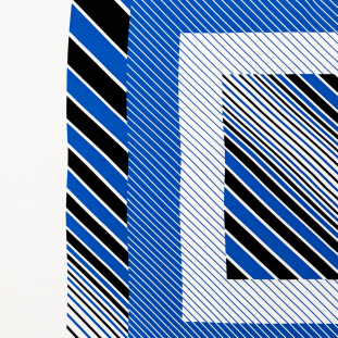 Blue and White Geometric Silk Crepe de Chine Panel