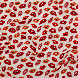 Red Lips Printed on an Off-White Silk Georgette