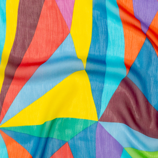 Multicolor Abstract Printed Crinkled Silk Chiffon