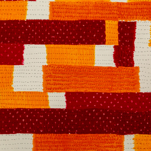 Red and Orange Abstract Printed Rayon Twill