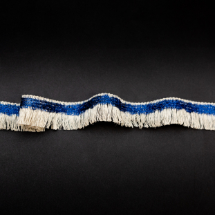 Italian Natural Linen and Metallic Royal Blue Braided Brush Fringe - 0.75"