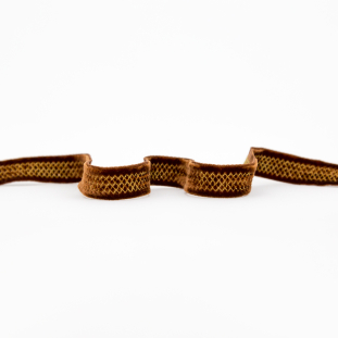 Italian Brown and Gold Stitched Velvet Ribbon - 0.625"