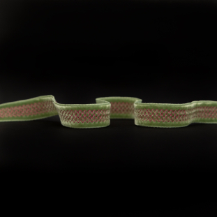 Italian Pink and Green Stitched Velvet Ribbon - 0.625"