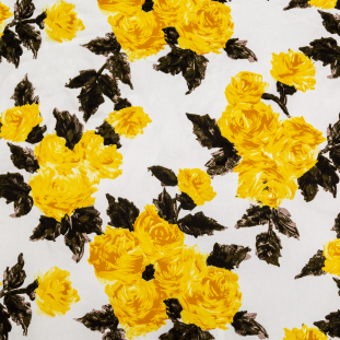 Painterly Yellow Roses Printed on Cotton Twill