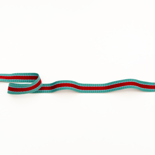 Italian Jade and Red Striped Grosgrain Ribbon - 0.625"