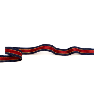 Italian Navy, Red and Gold Striped Grosgrain Ribbon - 0.625"
