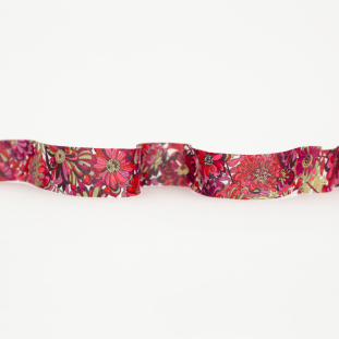 Italian Peony Pink and Mahogany Red Floral Cotton Bias Tape Ribbon - 1"