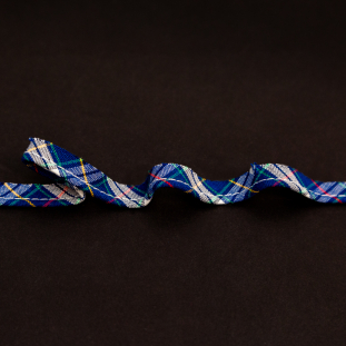 Italian Blue and Green Plaid Bias Piping Cord with Lip - 0.375"