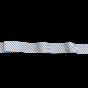 Italian White and Blue Striped Bias Tape Ribbon - 1"