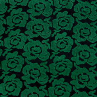 Emerald and Black Rosy Bonded Wool Knit and Velour