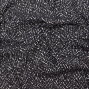 Black and White Herringbone Wool Tweed
