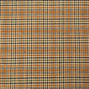 Brown, Beige and Green Houndstooth Plaid Wool Coating