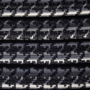 Black, White and Gray Stripe Houndstooth Woven Boucle