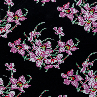 Wild Orchid and Black Floral Stretch Cotton Jersey