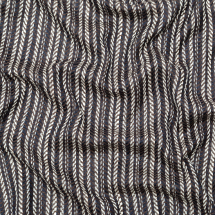 Brown Navy and White Striped Chevron Wool Woven