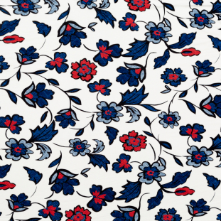 Red, White and Blue Floral Printed Rayon Jersey