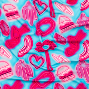 Pink and Blue Emojis Caye UV Protective Compression Swimwear Tricot with Aloe Vera Microcapsules