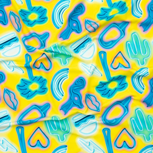 Compression Swimwear Tricot, UV Protective with Aloe Vera Microcapsules - Blue and Yellow Emojis - Caye Collection