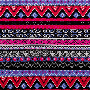 Raspberry and Wedgewood Tribal Stretch Polyester Jersey