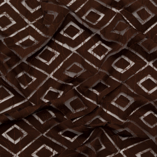Brown Geometric Lasercut Cotton Poplin with Abstract Stitched Tulle Overlay