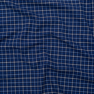 Blue and White Tattersall Check Cotton Shirting