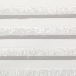 Italian White Novelty Striped Fringe Woven