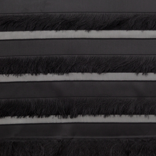 Italian Black Novelty Striped Fringe Woven