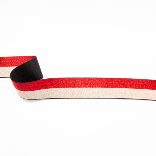 Italian Metallic Red and Gold Striped Elastic Ribbon - 1.625"