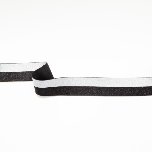 Italian Metallic Black and Silver Striped Elastic Ribbon - 1.625"