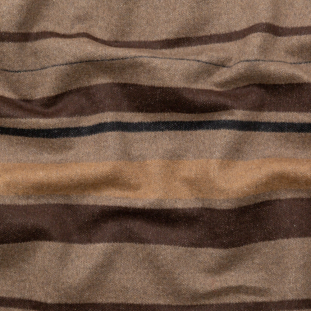 Italian Heathered Fossil, Black and Taupe Barcode Striped Wool Woven