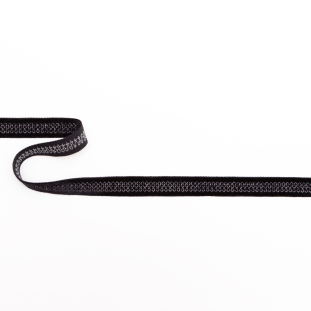 Italian Black and Gray Stitched Velvet Ribbon - 0.625"