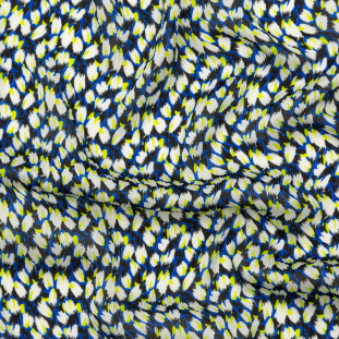 Royal Blue and Lime Abstract Silk Crepe de Chine Plisse