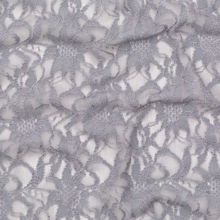 Metallic Silver and Griffin Gray Re-Embroidered Stretch Floral Lace