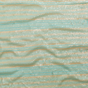Mesh with Shell Sequins - Opal Blue and Almond Milk Stripes on White