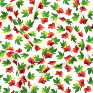 Italian Red, Green and White Floral Silk Twill