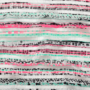 Milly Metallic Silver, Biscay Green, Neon Pink Striped Embroidered Organza