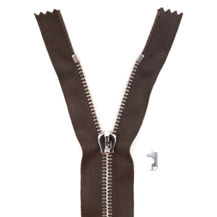 Mood Exclusive Italian Brown and Silver T5 Closed End Metal Zipper - 9