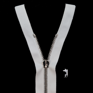 Mood Exclusive Italian White and Silver T5 Open End Metal Zipper - 27.5