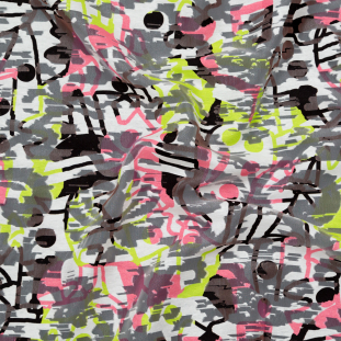 Milly White, Chartreuse and Pink Abstract Printed Burnout