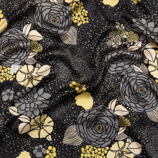 Black, Cress Green and Urban Chic Floral Border Printed Silk Charmeuse