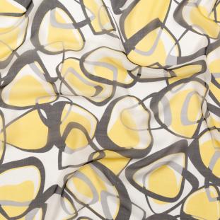 Yellow and Black Large-Scale Abstract Silk Chiffon