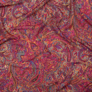 Magenta, Blue Ribbon and Yellow Paisley Silk and Cotton Voile