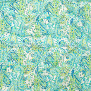 Green and Bristol Blue Paisley Silk and Cotton Voile