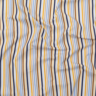 1.5 Yards of Italian Blue, Mustard and Yellow Barcode Striped Cotton Poplin
