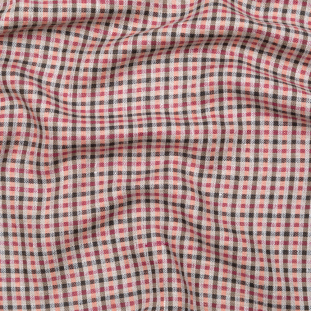 Brown, Coral and Magenta Tattersall Checkered Linen Dobby