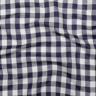 Maritime Blue and White Gingham Checkered Linen and Rayon Woven