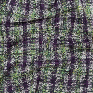 Italian Plum, Green and Oatmeal Plaid Wool Tweed