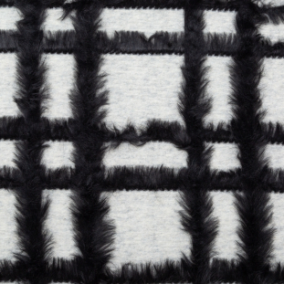 Italian White Virgin Wool Knit With Novelty Faux Fur Plaid Pattern