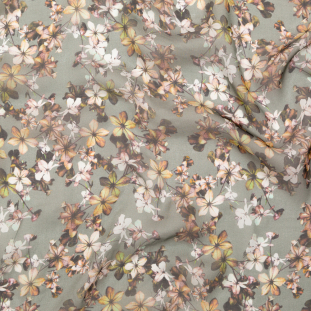Italian Gray, Pale Yellow and Pale Pink Floral Silk Chiffon
